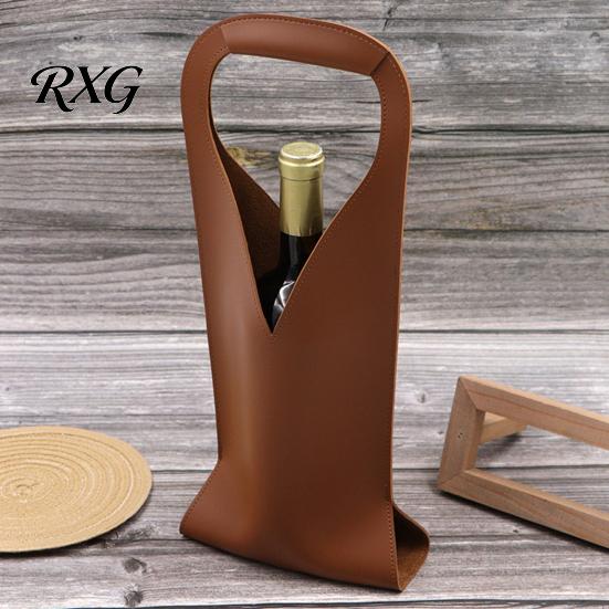 Foldable Wine Storage Bag Faux Leather Tote Bag, Portable Carrier Pouch, Waterproof Durable Single Bottle Holder Protector Sleeve for Champagne Beer