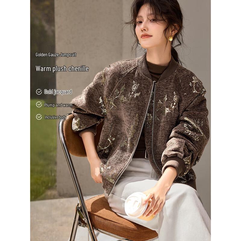 XWI Chenille Textured Jacquard Baseball Jacket for Women