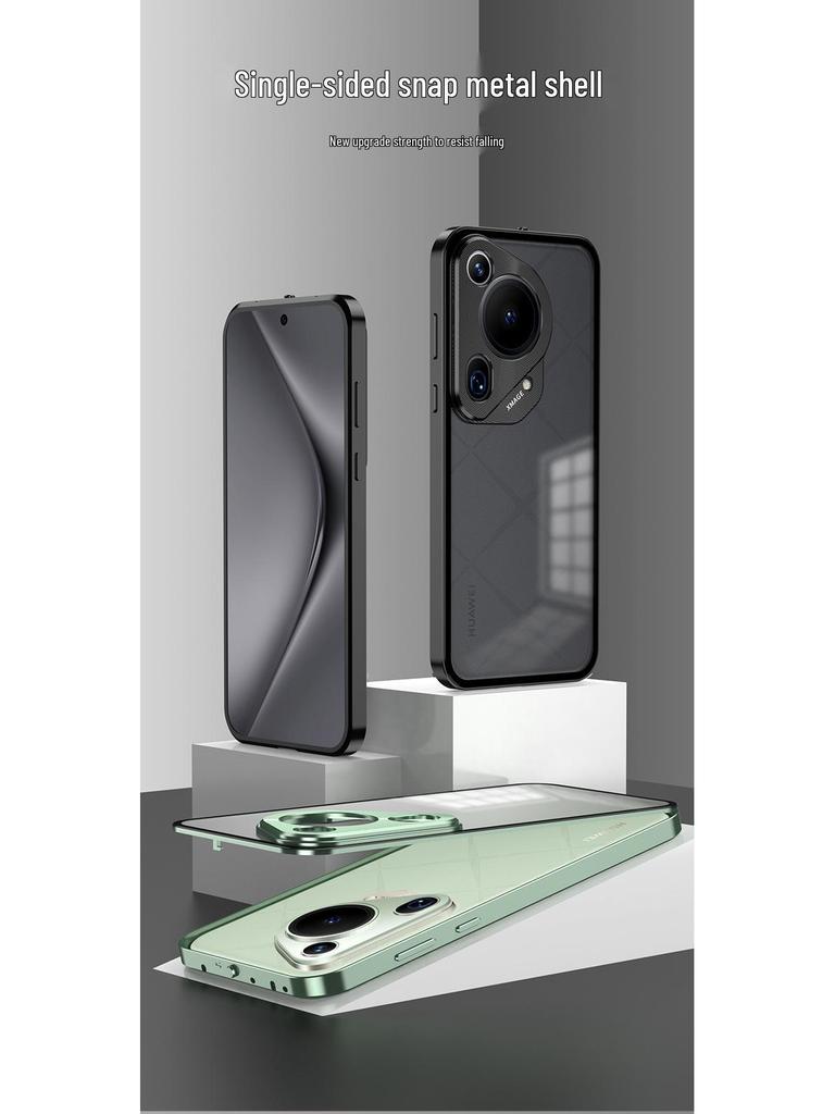 Huawei Pura70 Pro Metal Frame Frosted Snap-Button P60 Back Panel Phone Case for P80 Ultra