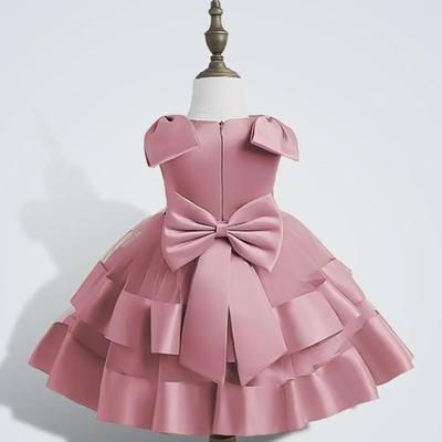 Girls' Solid Color Big Bow Mesh Fluffy Party Dress