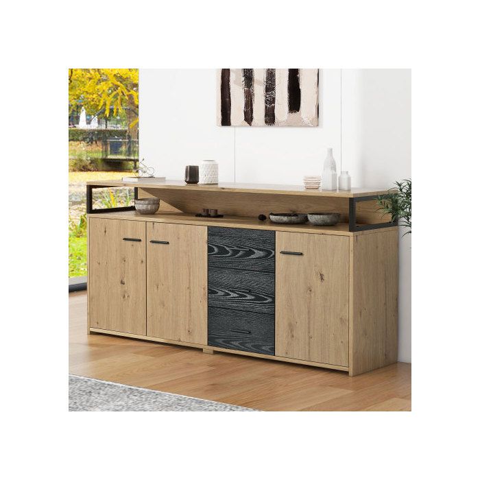 Buffet - MUVOE - 150x35x75.9 Cm - 3 Tiroirs - 3 Portes - Marron