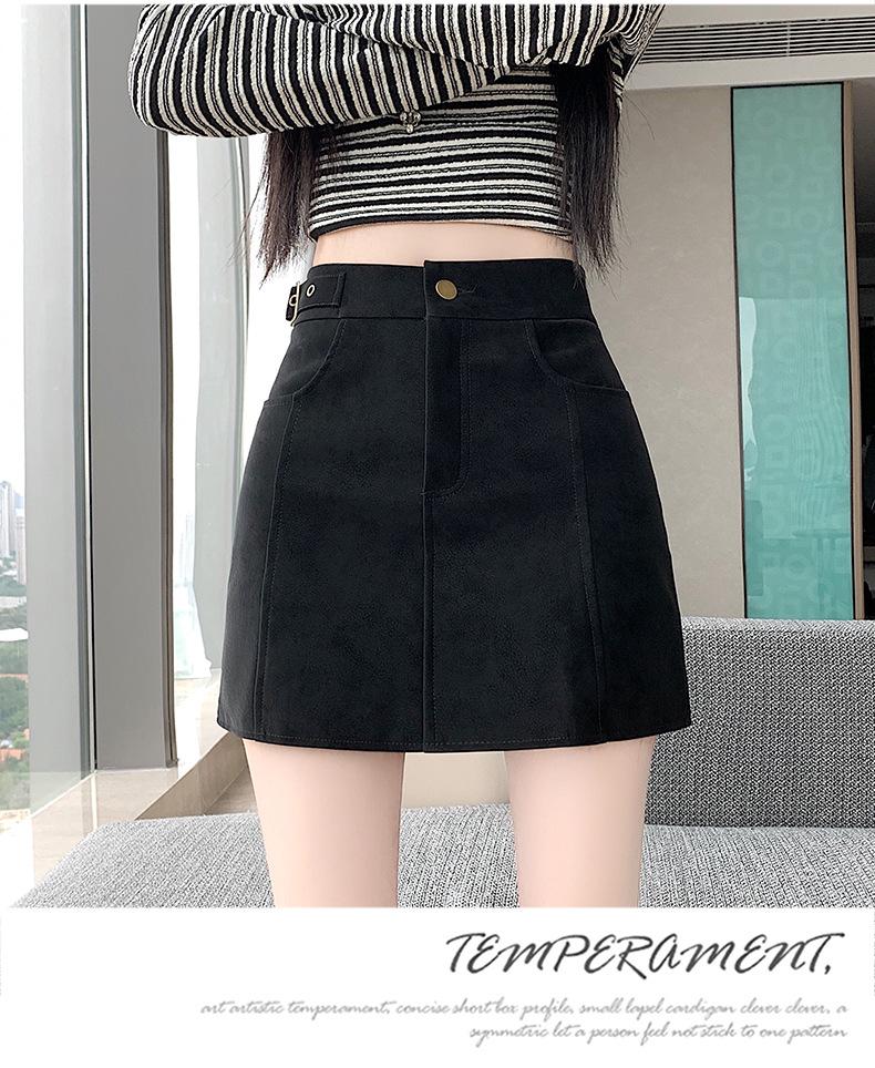 Plus-size Coffee Deer Suede High Waist A-line Mini Skirt for Women - Spring/Autumn, Anti-exposure, Slimming, Hip-hugging Fit