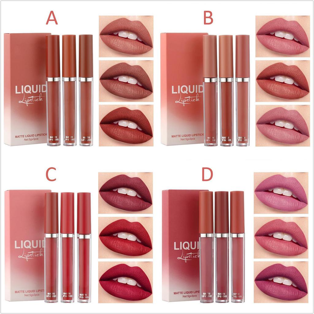 Long-Lasting Velvet Matte Lipstick 3Pcs – Water Resistant Daily Liquid Lip Color