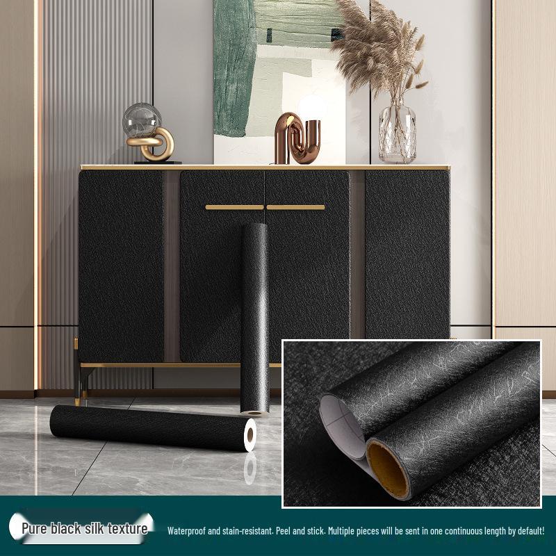 Black Wood Grain Self-Adhesive Wallpaper for Furniture and Countertops - Waterproof and Moisture-Proof Renovation Film