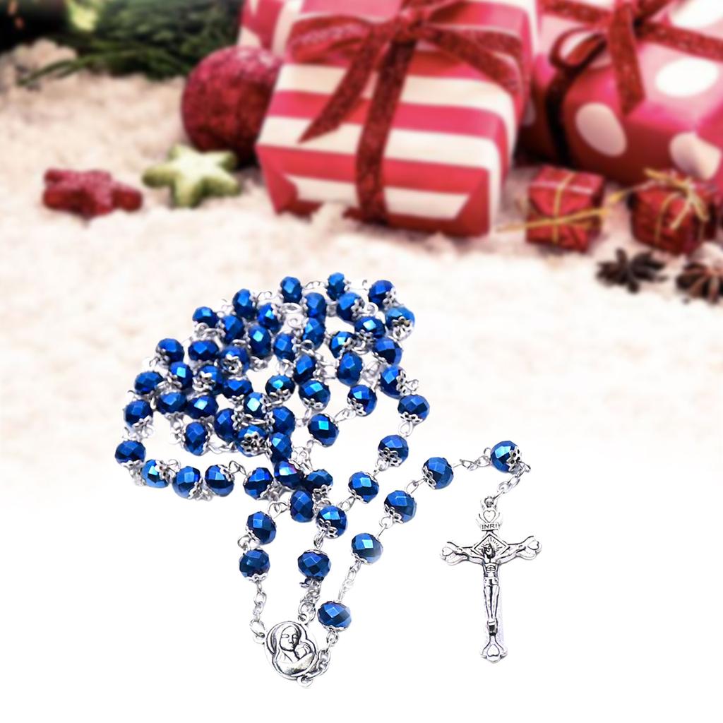 Catholic Rosary Necklace Crystal Beads Medal Cross Crucifix Pendant Fashion Religious Jewelry for Women Baptism Gift