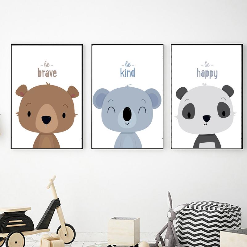 Cute Cartoon Animal Bear Panda Wall Art Canvas Painting Nursery Posters And Prints Wall Pictures Baby Kids Room Décor No Frame