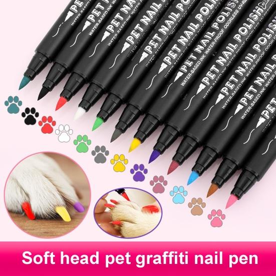 Yousheng 12-Color Pet Nail Art Pen Set Quick Dry Dog Nail Polish Pens for Puppy Cat Soft Brush Tip Creative Pet Grooming