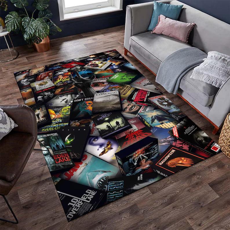 

Classic Horror Movie Tape Carpet Mat Rug Horror Film Design Home Decoration Floor Rugs for Living Room Bedroom Media Room Decor 40X60cm