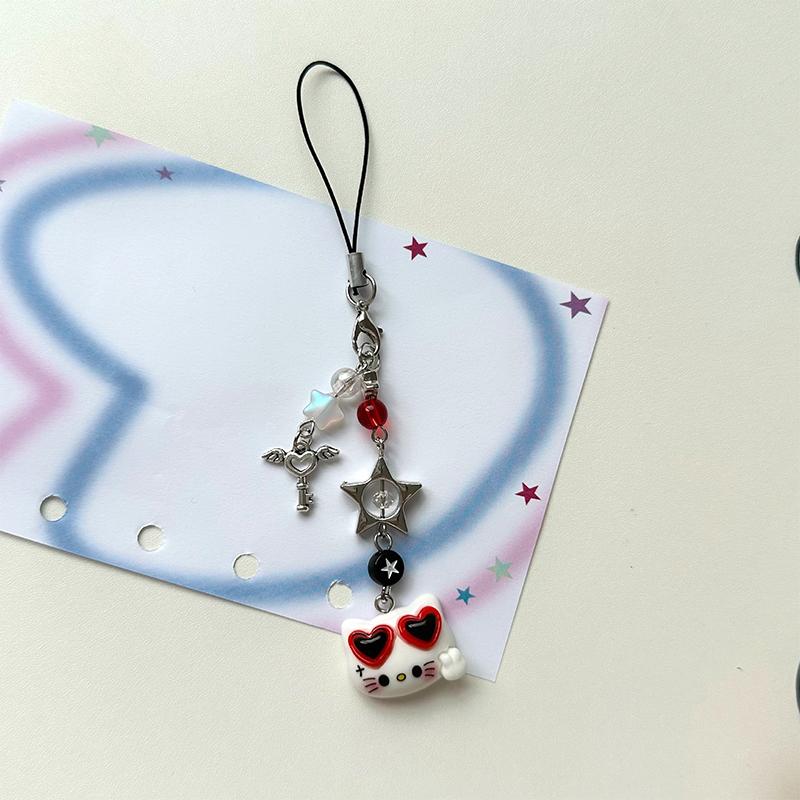 Cute Hello Kitty Mobile Phone Chain Punk Cat Keychain Pendant Anti-Lost Lanyard Phone Wrist Hanging Chain Earphone Camera Chain