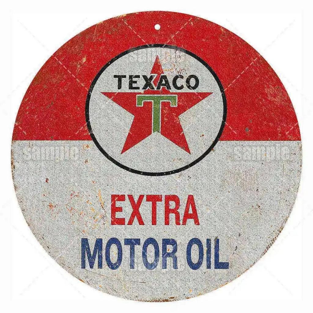 High Definition Metal Tin Sign Set Vintage Gasoline and Motor Oil Brand Themed Round Wall Art Decor for Gas Station Garage and M