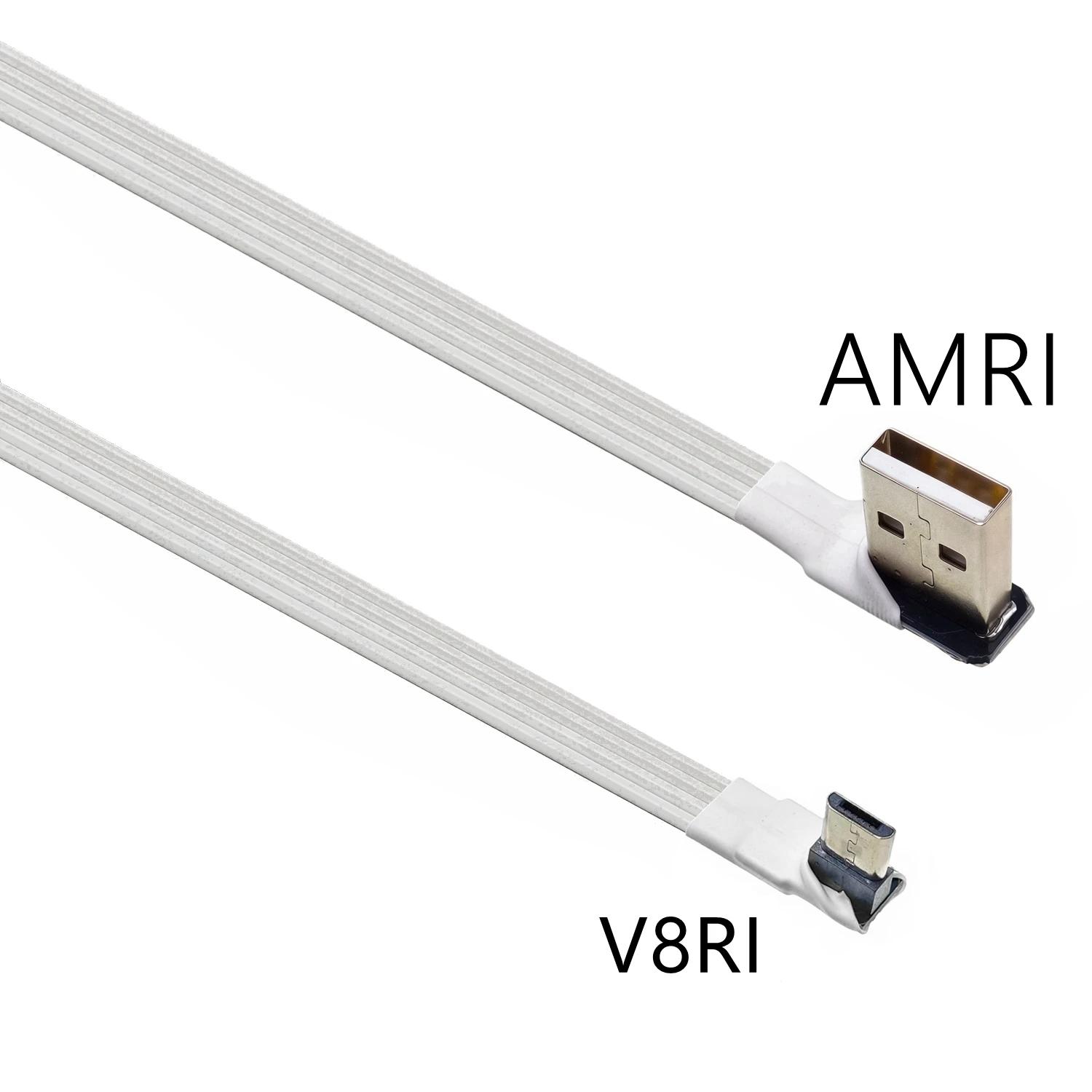 

white Flat elbow Micro USB data charging line, straight UP Down left and right USB universal data cable for Android phones 50CM 5CM