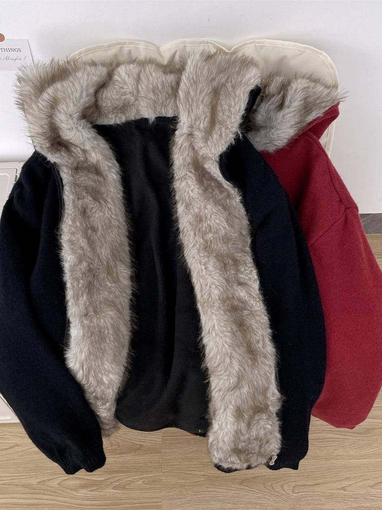 Zuoshan Diao Men's Heavyweight American-Style Cotton Jacket with Fur Collar, Winter Hooded Outerwear, Plus Velvet Thick Sweater.