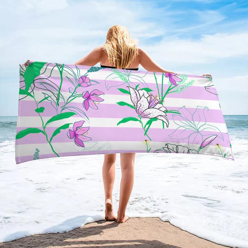 Botanical Floral Beach Towel Microfiber Vintage Flower Bath Towel for Sport Swim Quick Dry Kitchen Hand Towels Bikini Cover Up