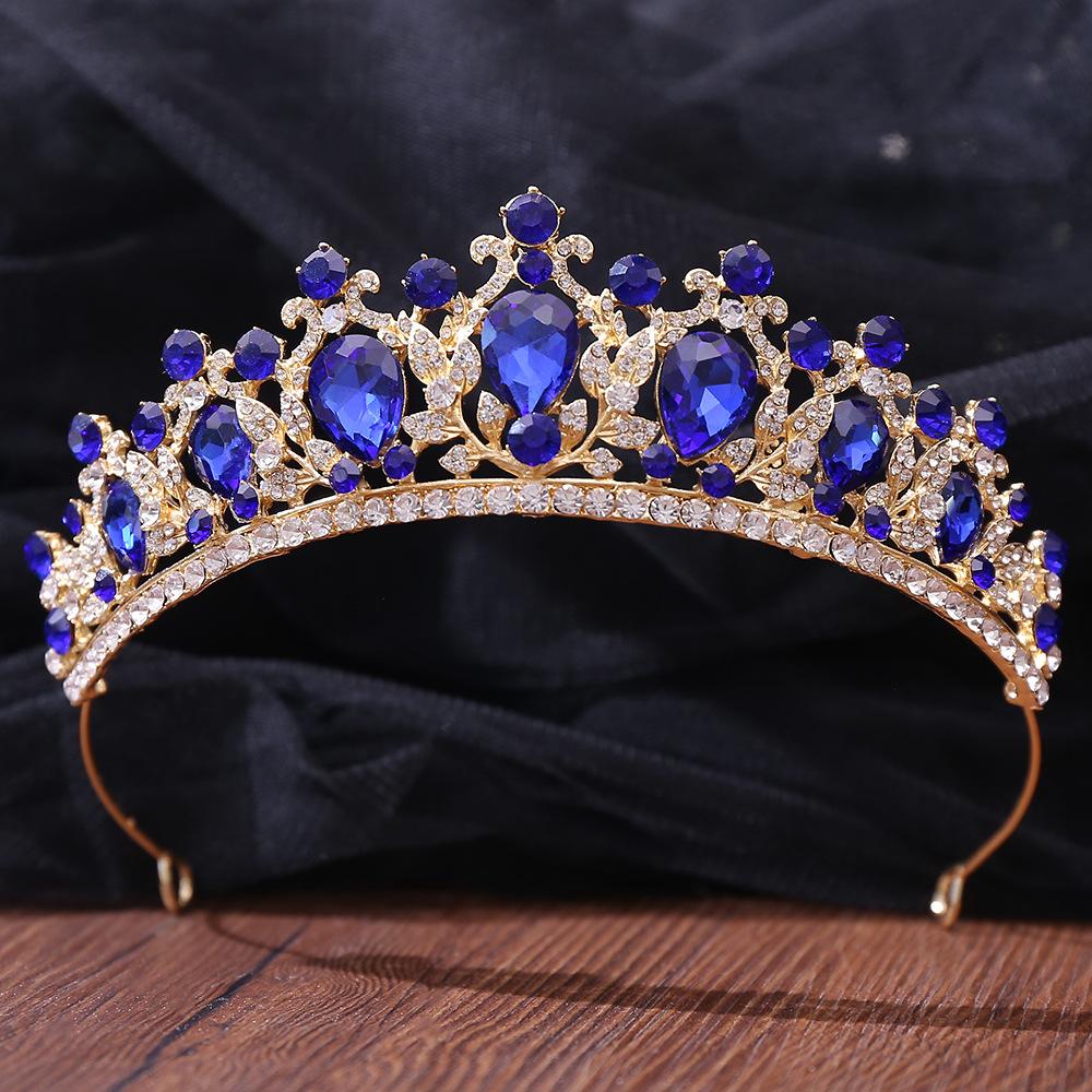 DIEZI Baroque Sweet Blue Crystal Crown Bride Tiara For Women Wedding Elegant Princess Headpiece Hair Zircon Punk Accessories