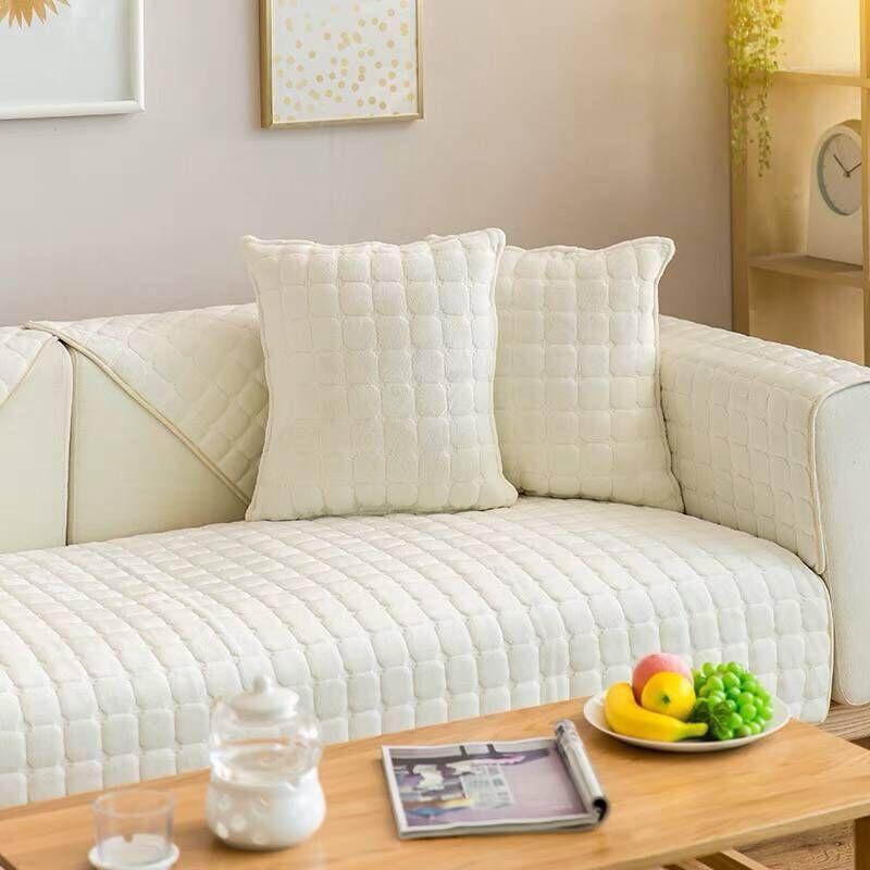 Simple Winter Short Plush Sofa Cushion Thickened Anti Slip Flannel Simple Modern Three Person Sofa Napkin Cover 8 Colors