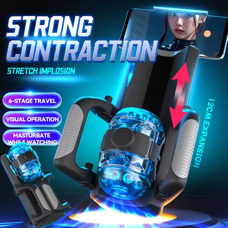 2026 Penis Exerciser 12cm 6-Segment Fixed-point Telescopic Male Masturbator One-Key Burst Masturbation Cup Trainer Sex Toys for Men Increase Erection