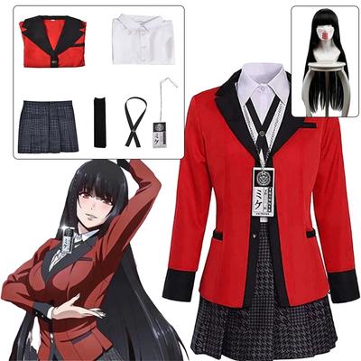 Kakegurui Jabami Yumeko Cosplay Kostým Halloween Sayaka Compulsive Gambler Anime Škola Dívka Skládaná sukně Uniforma Celá sada