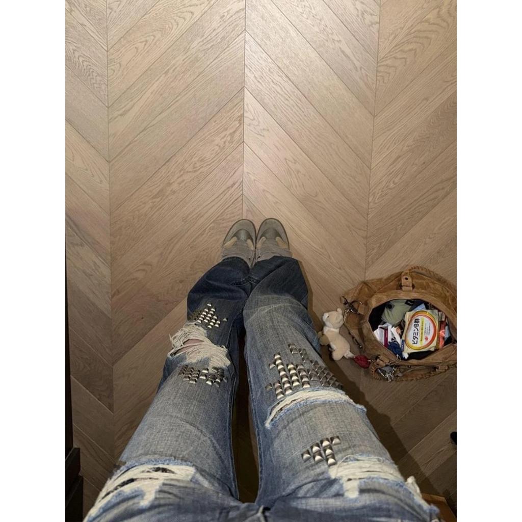 VIONA Jeans Americanos Sexy Chica Caliente Parche de Remaches Patchwork Desgastados Vintage Lavados Ropa de Calle para Mujer Pantalones Retro Y2k Ajustados Primavera Verano