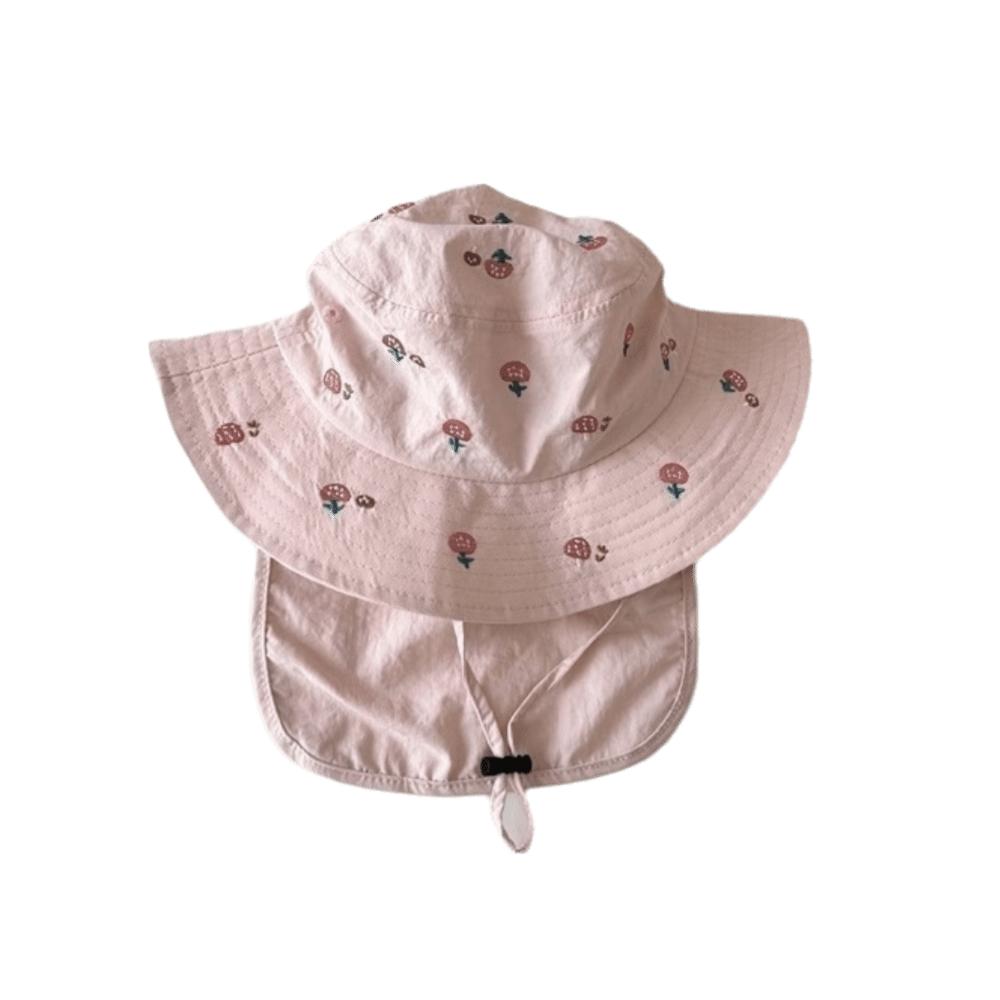 Broad Brim Children Sun Hat Polyester Fisherman Hat Fashion Panama Cap For Girls M-Pink Mushroom