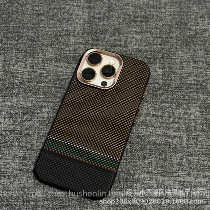 Magnetic Carbon Fiber Phone Case IPhone 16 Pro Max 15 With Kevlar Texture Anti-Slip Shockproof Skin