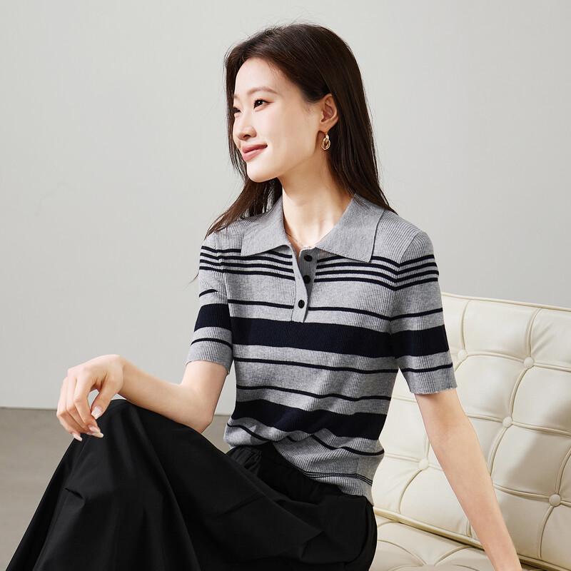 SOFSIL Women's Color-block Stripe Knit Polo T-shirt