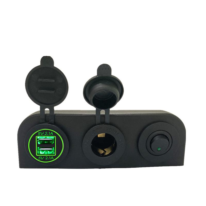 3 in 1 Tent Type Power Socket Dual USB Car Charger Ports Switch Botton Combination for Boat Camper Caravans