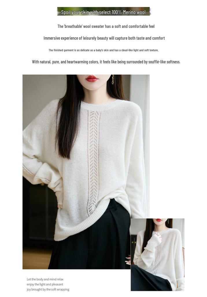 100% Pure Wool Hollow-Out Round Neck Sweater, Women's Autumn/Winter 3D Cable Knit Loose Cardigan
