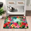 1pc 2D Flat Tropical Hibiscus Palm Leaves Vibrant Colors Flannel Door Mat Non Slip Summer Jungle Rug For Entryway Poolside Floor