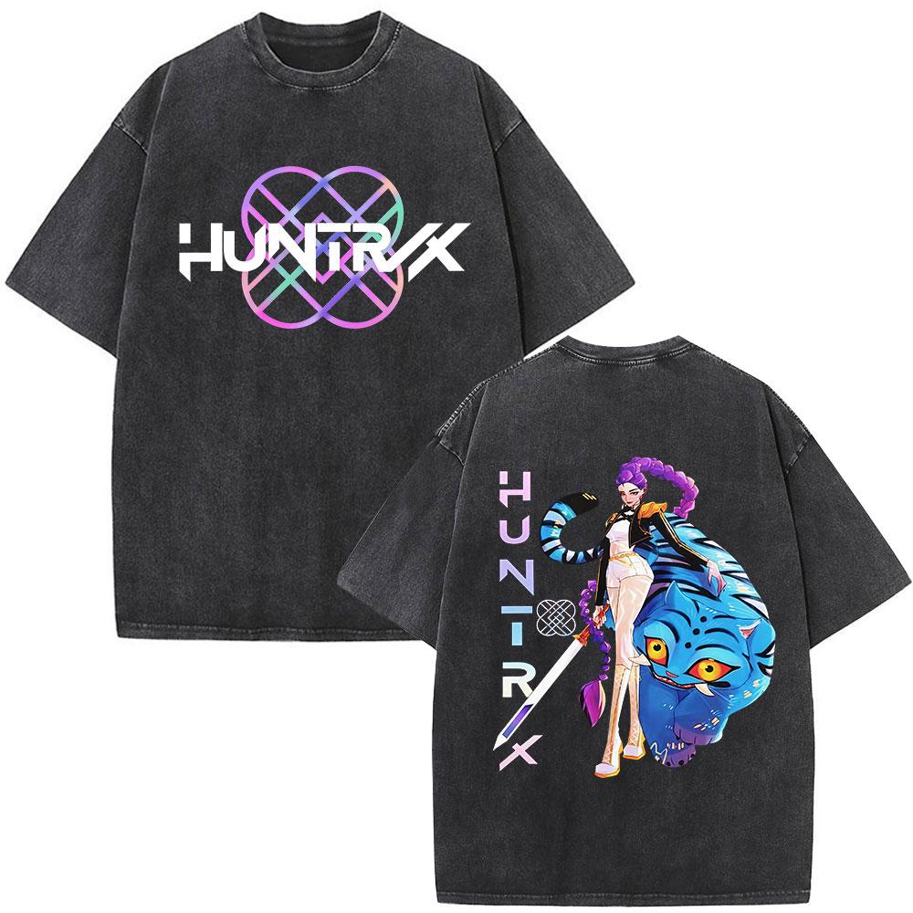 KPop Demon Hunters Vintage Washed T-shirts Rumi Mira Zoey Cartoon T-shirt Men Women Casual TShirt O-collar Halloween Tee