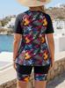 Plus Size Sun Protection Swimwear: Floral Two-Piece Vest and Board Shorts Set