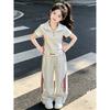 New Summer Girls 2Pcs Outfits Thin Short Sleeve Tops Sports Pants Set Fashion Trendy Casual Kids Two Piece Clothing Suit