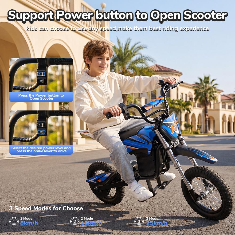 Trotinetă Electrică A12 pentru Copii 350W 4.5Ah Roți de 12'' Suspensie Față și Spate 3 Viteze 8-25KM/H Autonomie 19-22KM Trotinetă Electrică pentru Copii