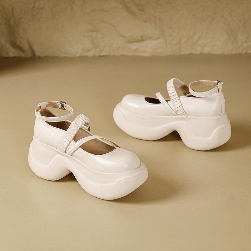 

Thick-soled height-increasing Mary Jane small leather shoes 2025 spring new versatile one-word buckle with light mouth thick heel single shoes women 35