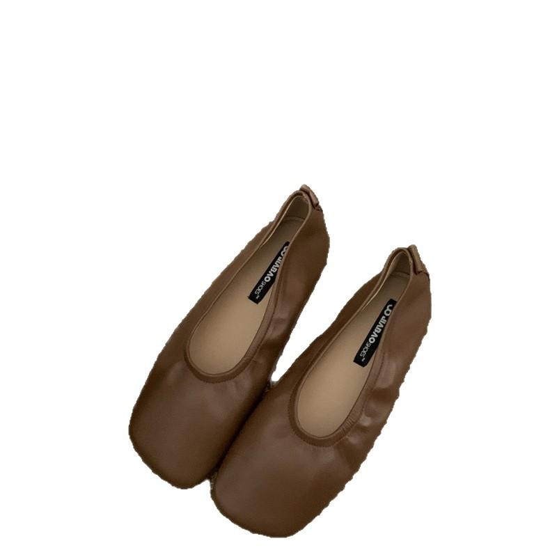 One Pedal Soft Leather Soft Sole Retro Grandma Shoes 2025 New Internet Celebrity Flat Bottom Versatile Square Head Single Shoes Women's Doudou Shoes