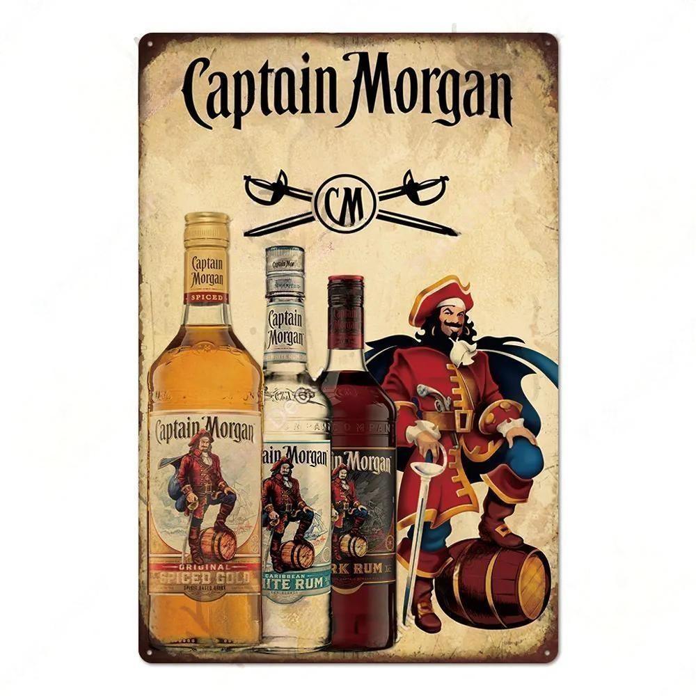 Vintage Metal Sign Rum Brand Retro Tin Sign Captain Morgan Funny Poster Decor for Bar Pub Club,Man Cave Wall Art Decoration