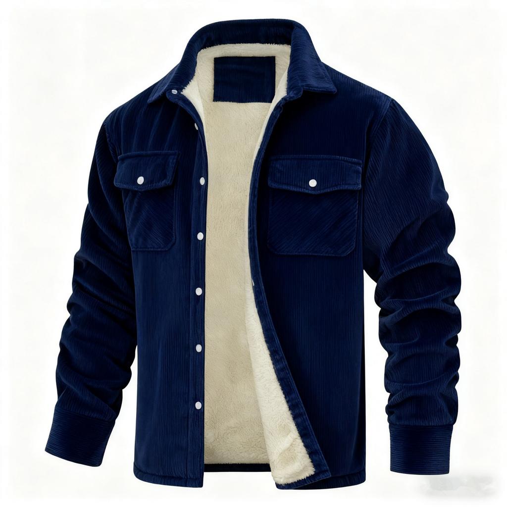 Men's Long-Sleeve Corduroy Jacket With Lapel, Pockets & Single-Breasted Design | Fleece-Lined For Warmth, Fashionable & Casual