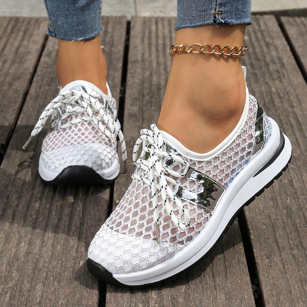 Spring Summer Mesh Breathable Thick-soled Casual Shoes for Women Fashion Outerwear Lace-up Sneakers