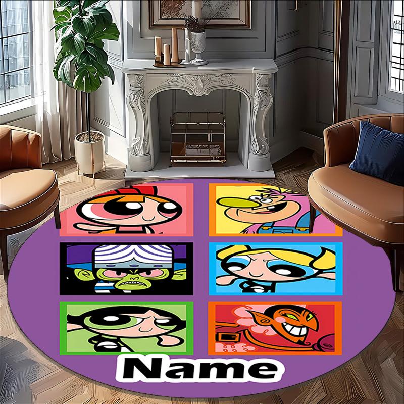 Customizable The Powerpuff Girls11 Round Non-Slip Carpet - Ideal for Garden, Picnic, Office, Perfect for Decoration, Suitable For All Seasons