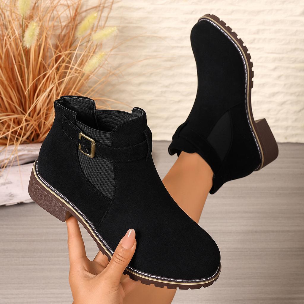 Suede Booties Women's New Short Vintage Block Heel Flat Martin Boots Side Zipper British Style Women's Boots