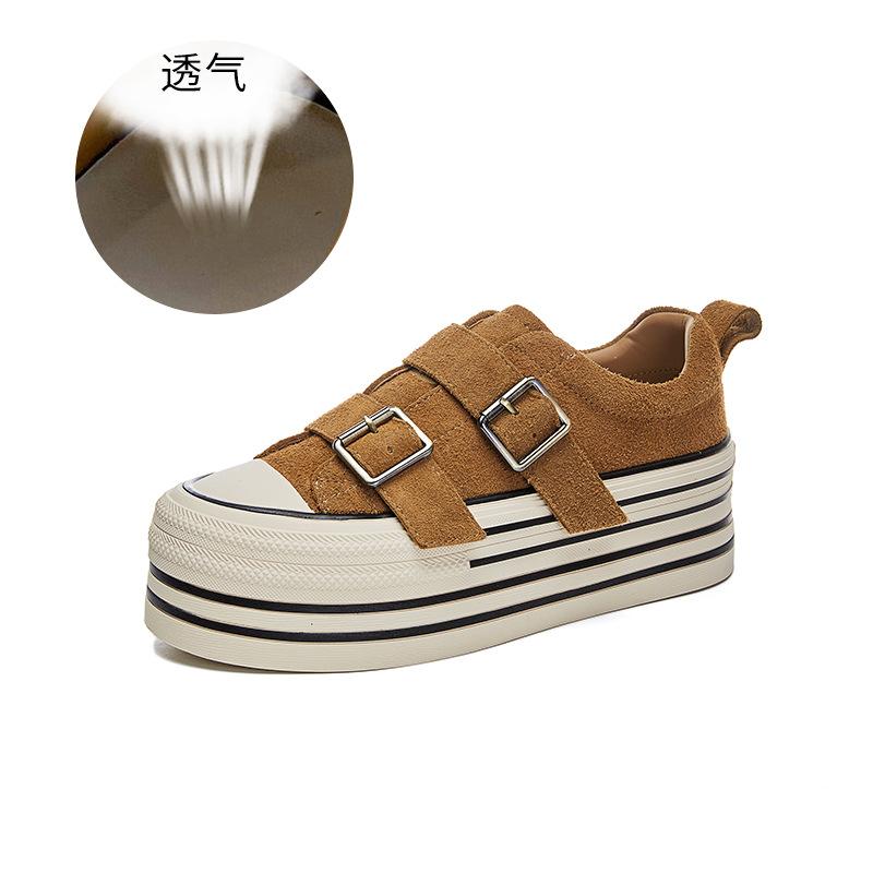 

Новые туфли на липучке 2025 весна повседневные кожаные маленькие белые туфли женские на платформе с увеличением высоты женская обувь модные одинарные туфли женские 35 хаки