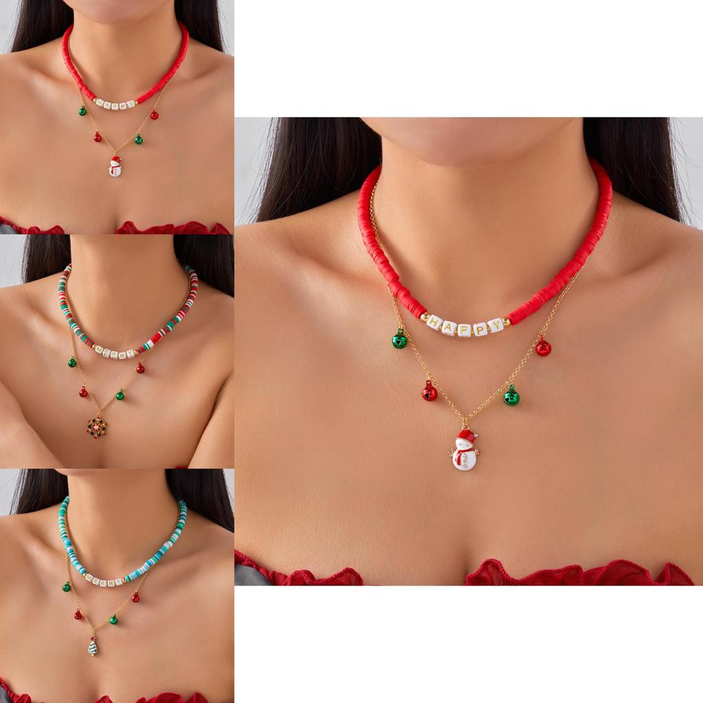Winter Holiday Santa Bell Pendant Necklace With Snowflake Embellishments For Festive Outfits