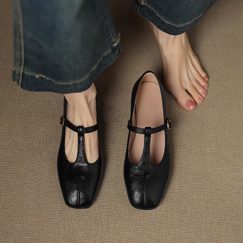 Fashion Casual Woman Shoe Low Heels Square Toe Female Footwear Summer New Dress On Heels Mary Janes PU Leisure Solid TPR Buckle Strap