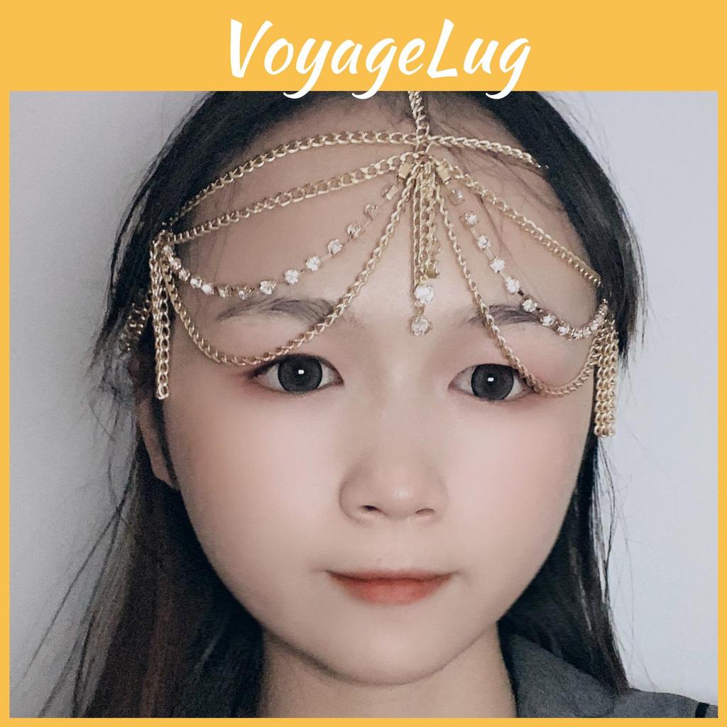 Multi Elegant Rhinestone Layer Chain Tassel Design Women Headwear Jewelry