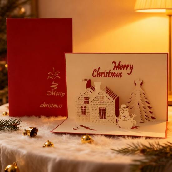 3D Pop Up Christmas Greeting Card Merry Christmas Gift Cards with Envelopes Santa Elk Snowman Holiday Cards for Christmas Parties Home Decor