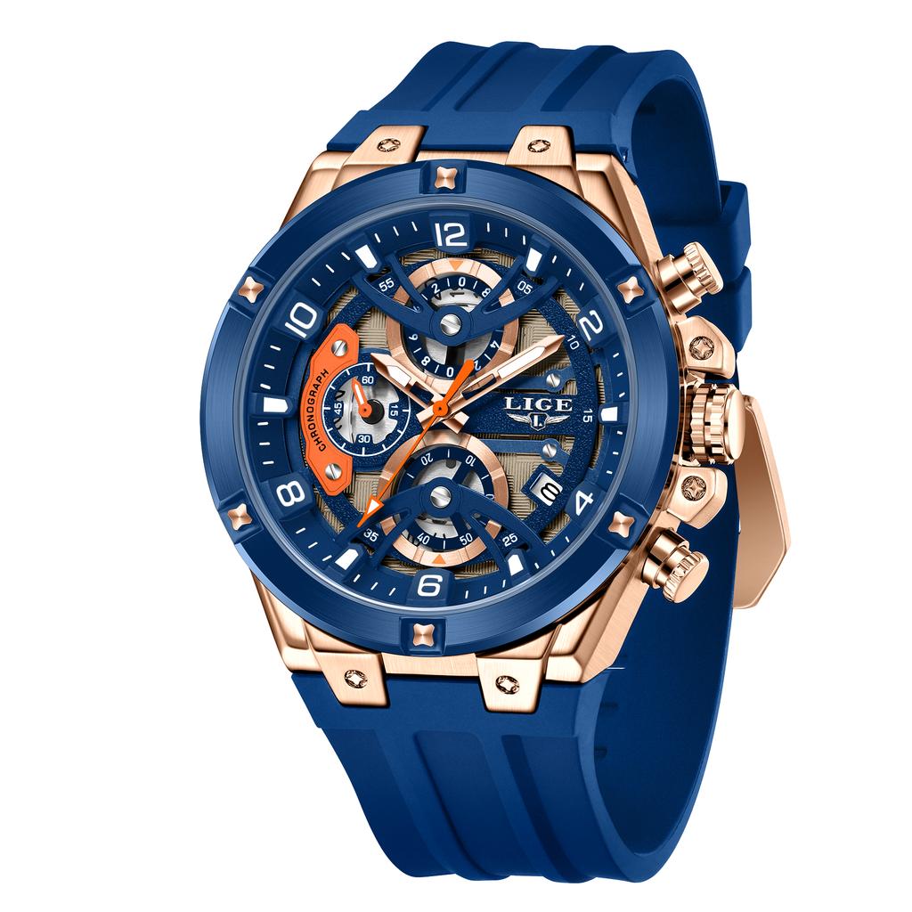 LIGE Sports Mens Watches Top Brand Luxury Silicone Chronograph Function Quartz Wristwatch Waterproof Luminous Watch for Man