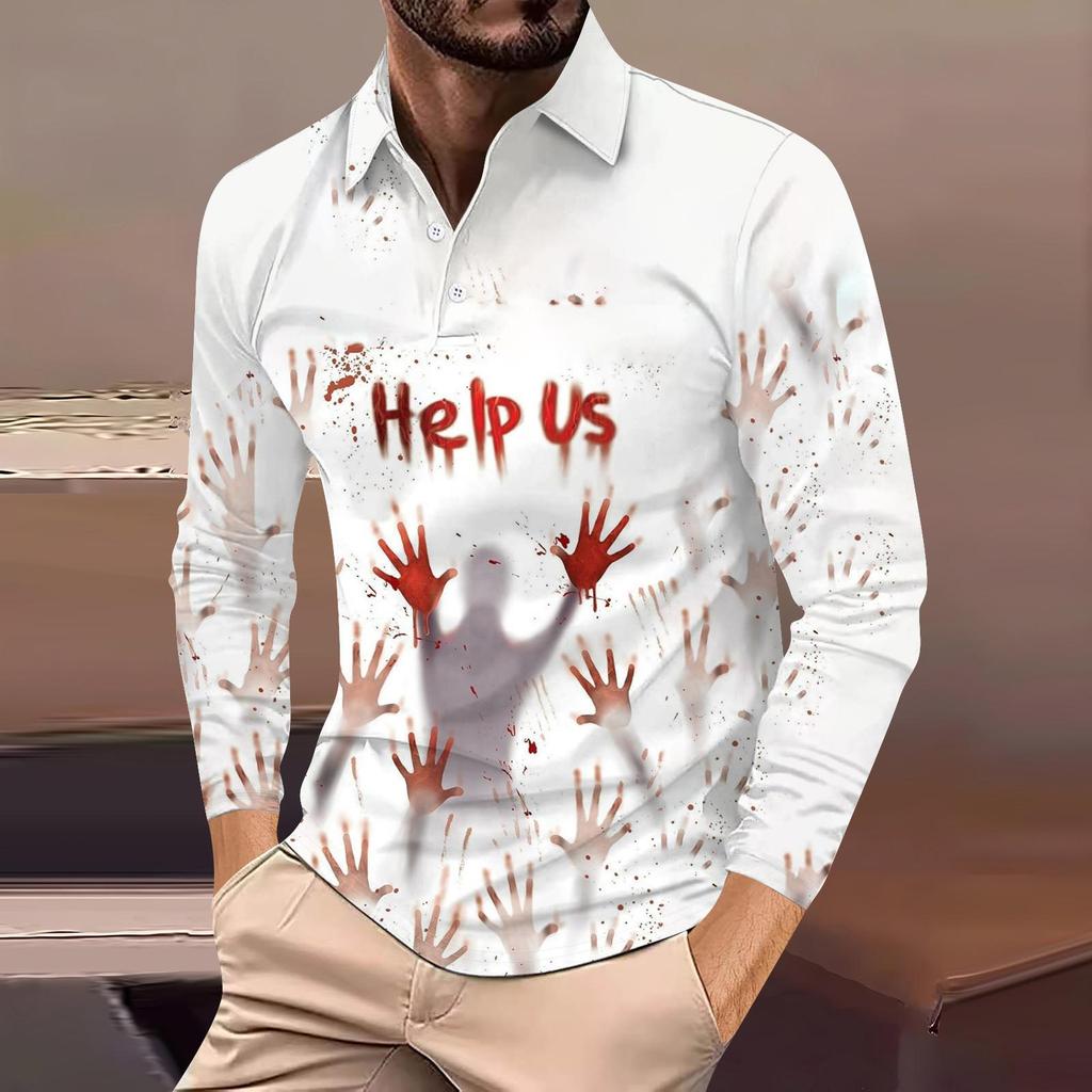 Herren Abstrakt 3D-bedrucktes Lässiges Alltags Langarm Button-Down POLO