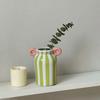 Ceramic Striped Flower Vase with Dual Handles Hand Painted Small Decorative Vase