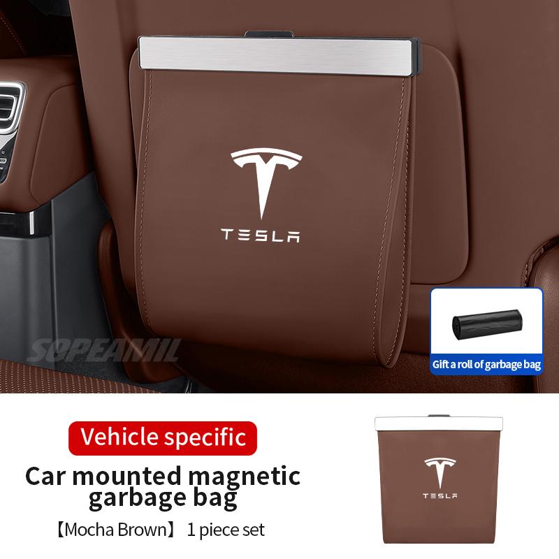 ACR3 Car Garbage Bag Led Light Magnetic Adsorption Seat Back Hanging Storage Bag Trash Can For Tesla Model 3 Model Y Model S Model X