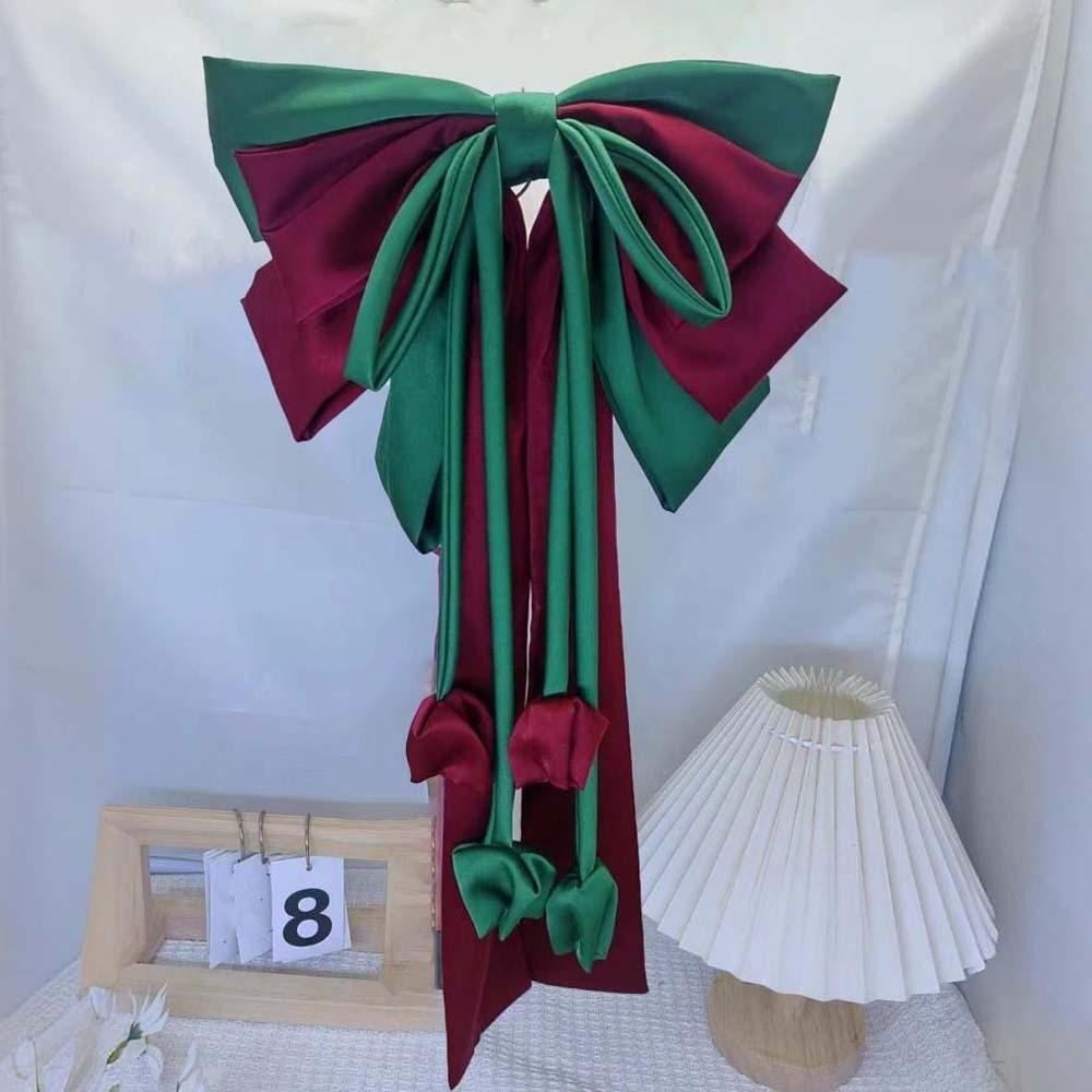 Contrast Color Satin Ribbon Headdress Sweet Christmas Hair Accessory Oversized Bow Hair Clip  Daily