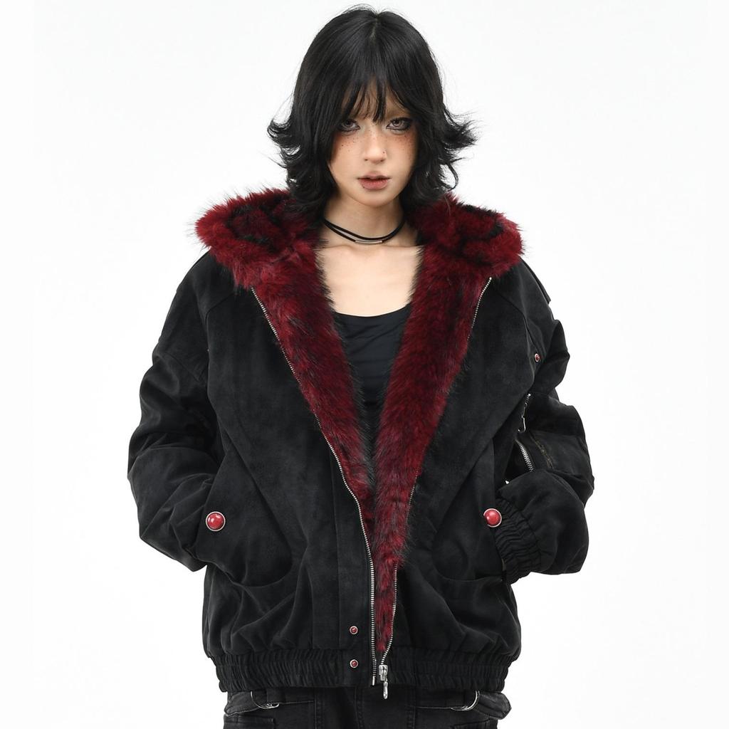 Men's Red Fur Collar Retro PU Leather Cotton Jacket - Heavyweight Warm Outerwear